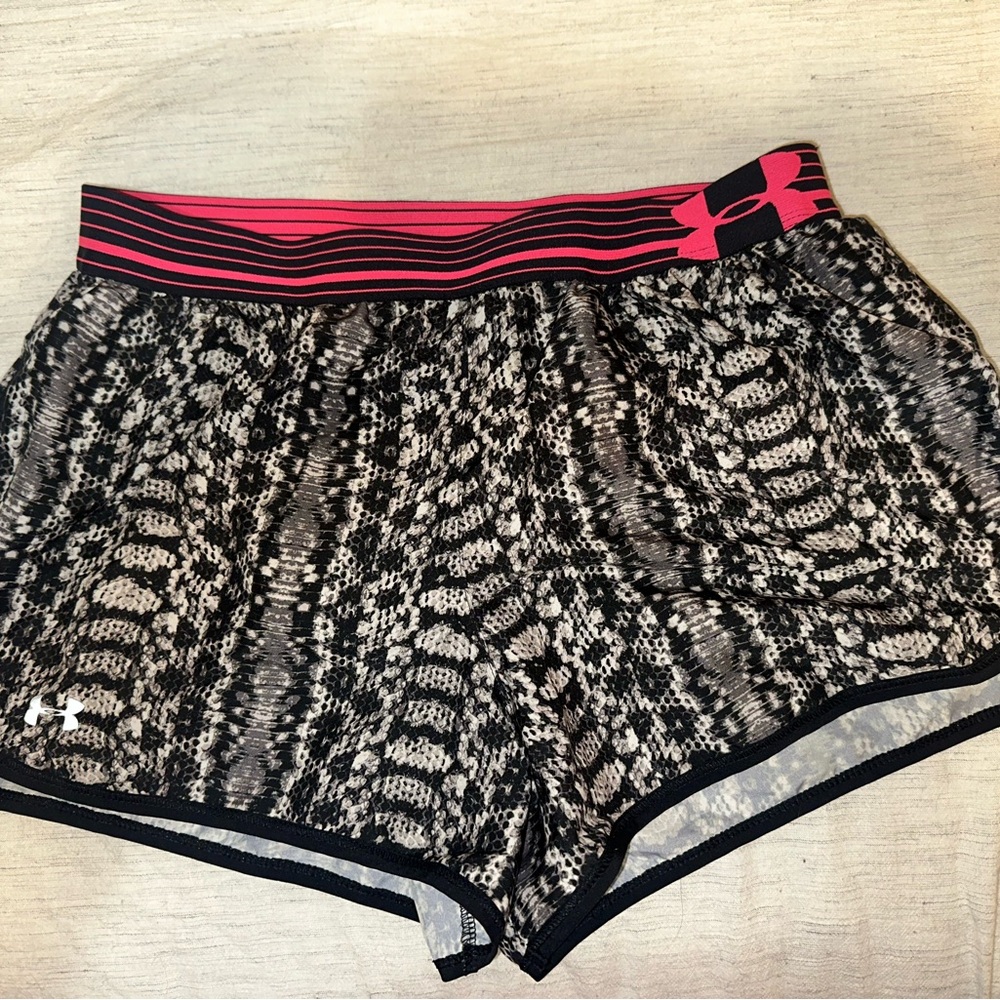 Under Armour Women's Black and Pink Athletic Shorts